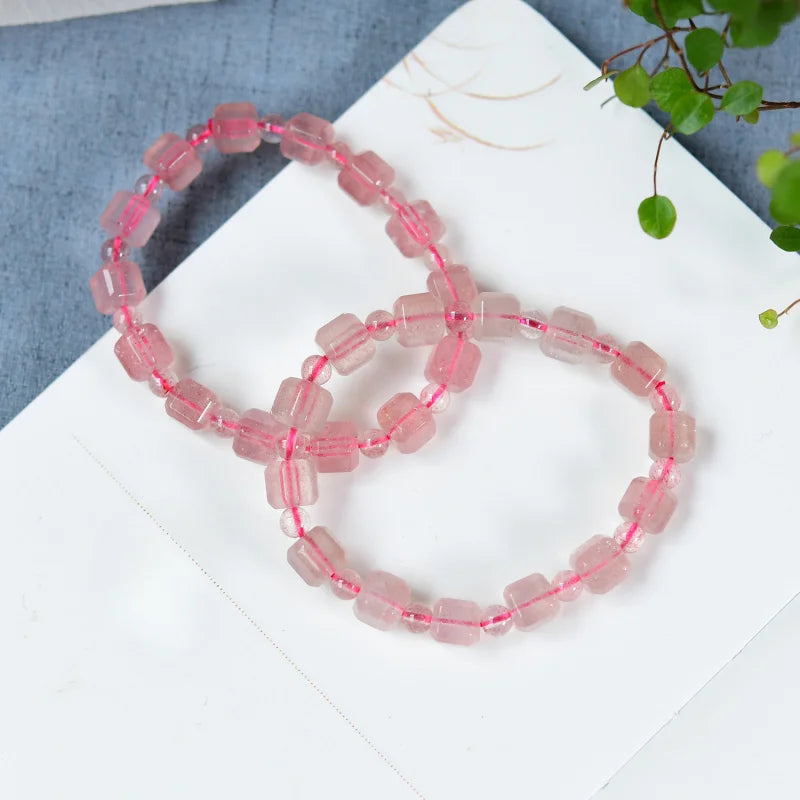 luckacco natural strawberry sugar cube single circle bracelet versatile pink beaded jewelry