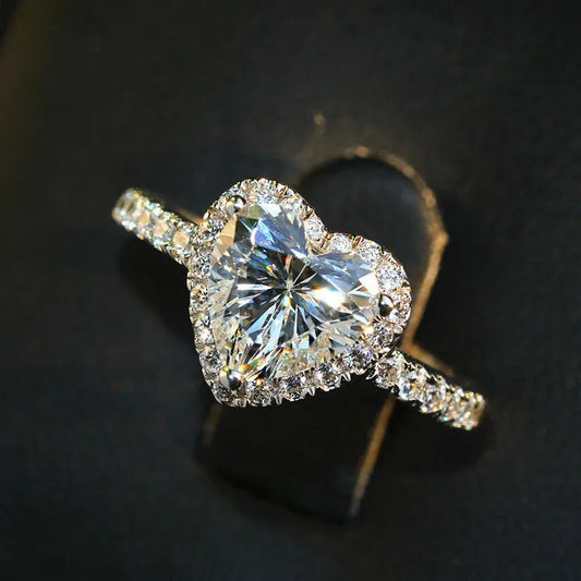 Luckacco RAPRGOLD GRA Certified 1CT Heart Cut Moissanite Ring S925 Sterling Silver Engagement Wedding Ring for Women Fine Jewelry Gifts