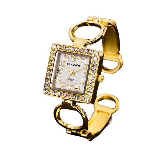 Luckacco UTHAI W85 Women's Watches Open Bracelet Watch Set Diamond Dial Square Girls' Watch Hollow out Female's Fashion Quartz Wristwatch