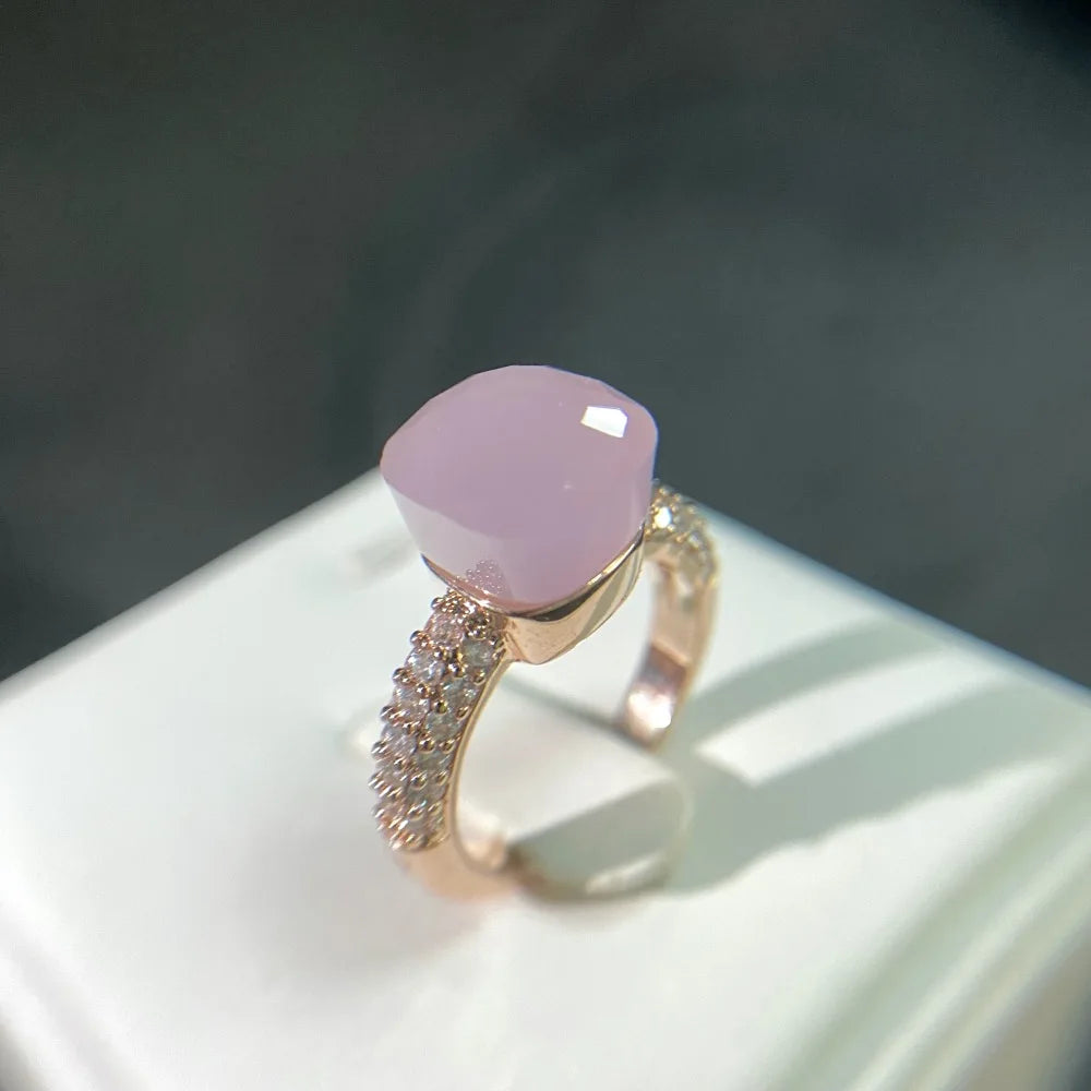 luckacco hot candy square ring inlay zircon colorful crystal ring for women party fashion jewelry gold plated blue topaz ring gift
