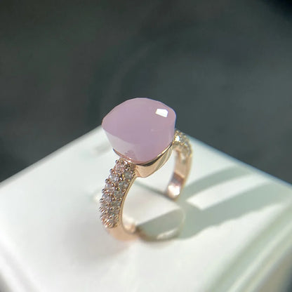 Luckacco Hot Candy Square Ring Inlay Zircon Colorful Crystal Ring For Women Party Fashion Jewelry Gold Plated Blue Topaz Ring Gift