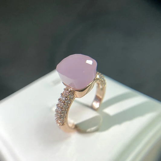 Luckacco Hot Candy Square Ring Inlay Zircon Colorful Crystal Ring For Women Party Fashion Jewelry Gold Plated Blue Topaz Ring Gift