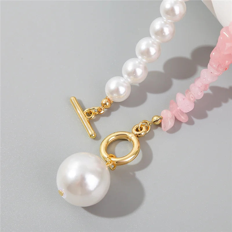 luckacco elegant imitation pearl chain choker necklaces for women collar natural stone collarbone necklace asymmetry jewelry holiday gift