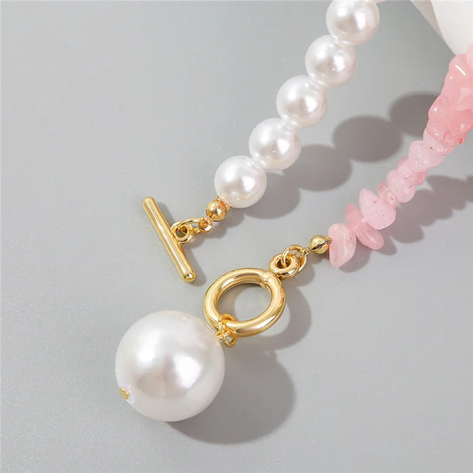 Luckacco Elegant Imitation Pearl Chain Choker Necklaces For Women Collar Natural Stone Collarbone Necklace Asymmetry Jewelry Holiday Gift