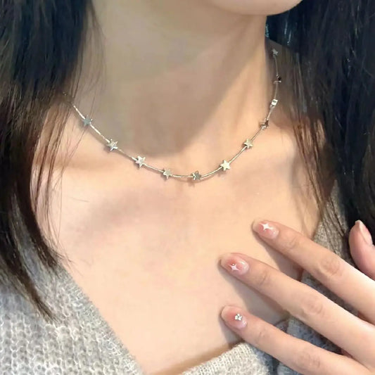 Luckacco Punk Retro Button Star Pendant Necklace Trendy Delicate Silver Color Unisex Choker Personalised Luxury Jewelry for Women