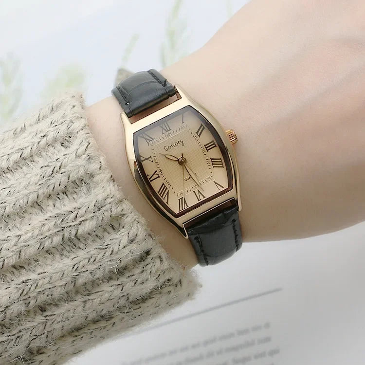 luckacco retro brown women watches qualities small ladies wristwatches vintage leather bracelet watch fashion brand female envío gratis