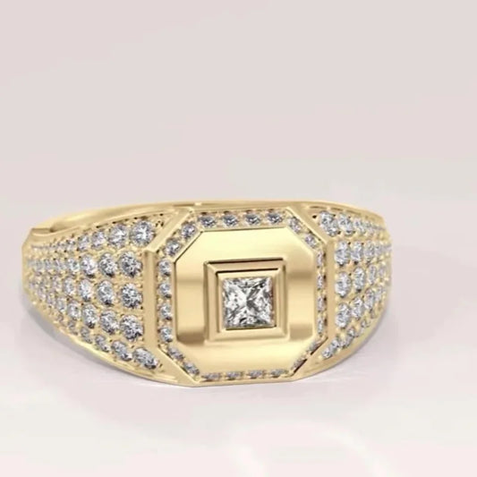 Luckacco Classical Fashion Men Rings Gold Color Square Round White Stone Rings Party Accessories Gift
