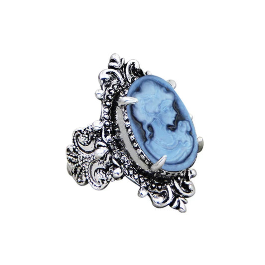 Luckacco Vintage 6 Colors Lady Queen Cameo Rings For Women Antique Silver Plated Flower Plant Pink Cameo Ring Fashion Jewelry