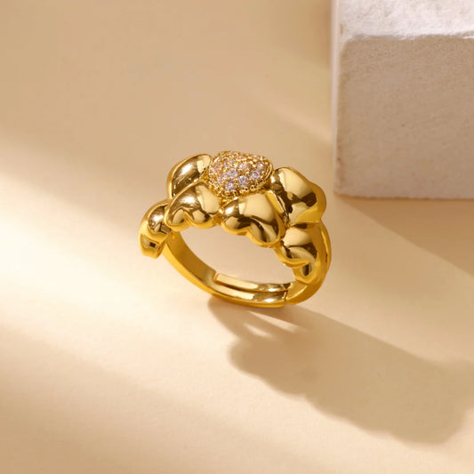 Luckacco Luxury Zircon Geometric Rings for Women Gold Color Adjustable  Stainless Steel Heart Flower Ring Wedding Fashion Jewelry Gift