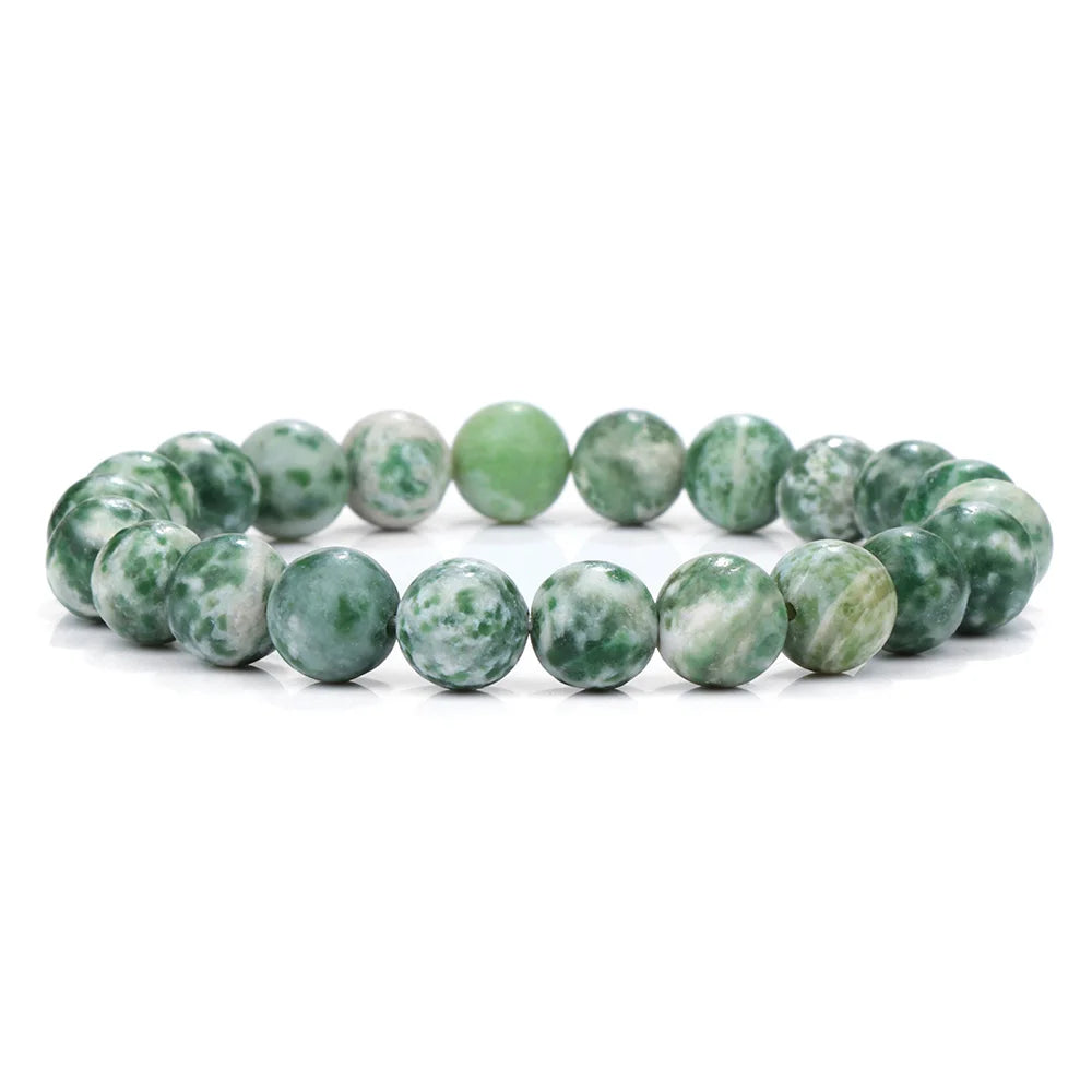 luckacco handmade natural stone african stone beads bracelet men yoga mala jewelry green moss agates beaded bracelet for women men
