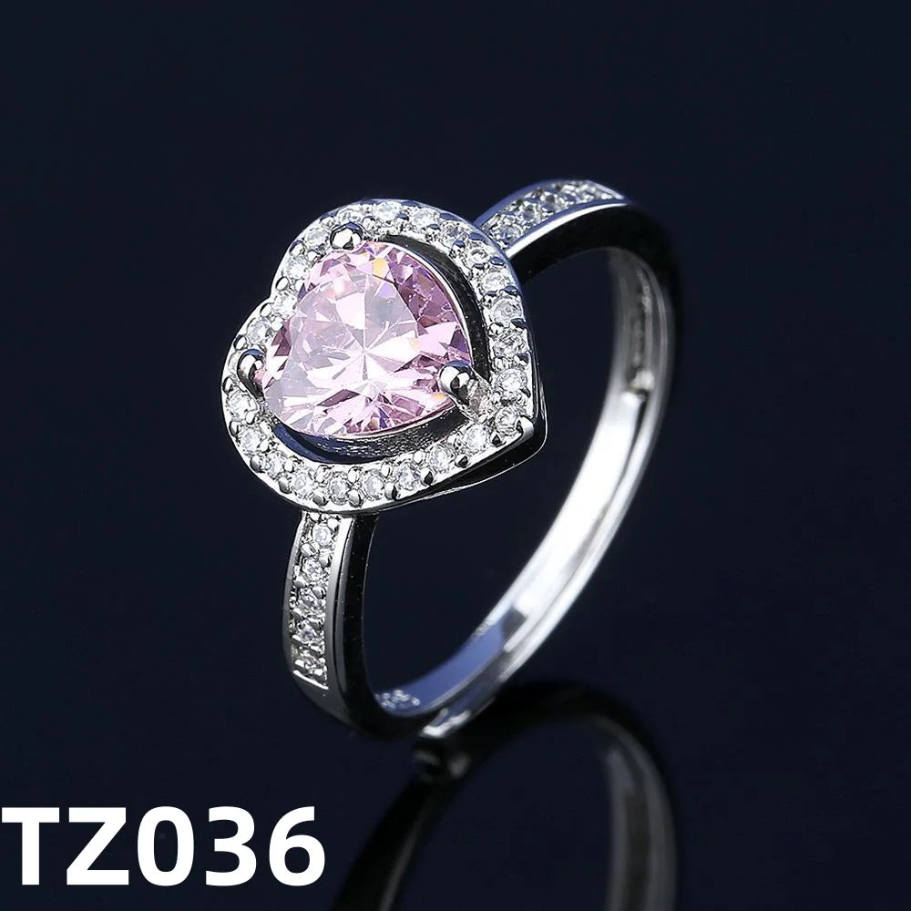 luckacco 925 sterling silver jewelry set heart shape pink crystal zircon necklace earrings ring women's elegant jewelry