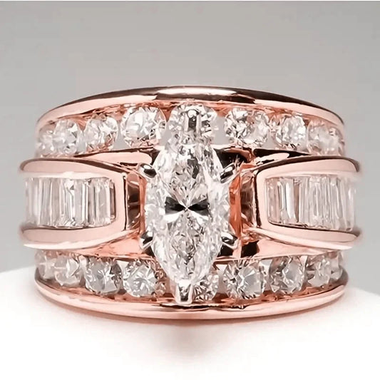 Luckacco Luxury Marquis Cut Droplet Ring Women's Gorgeous Anniversary Party Jewelry Noble  Fashion Engagement Ceremony Accessories