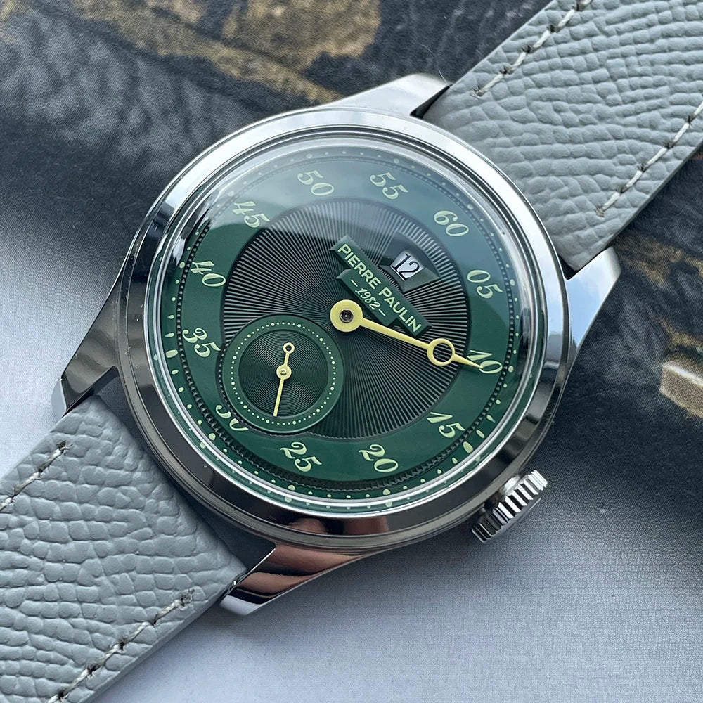 luckacco spot goods new pierre paulin jumping hour men watch salmon dial automatic st17 mechanical watch vintage date window 38mm
