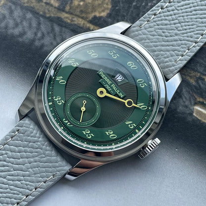 Luckacco Spot goods NEW Pierre Paulin Jumping Hour Men Watch Salmon Dial Automatic St17 Mechanical Watch Vintage Date Window 38mm