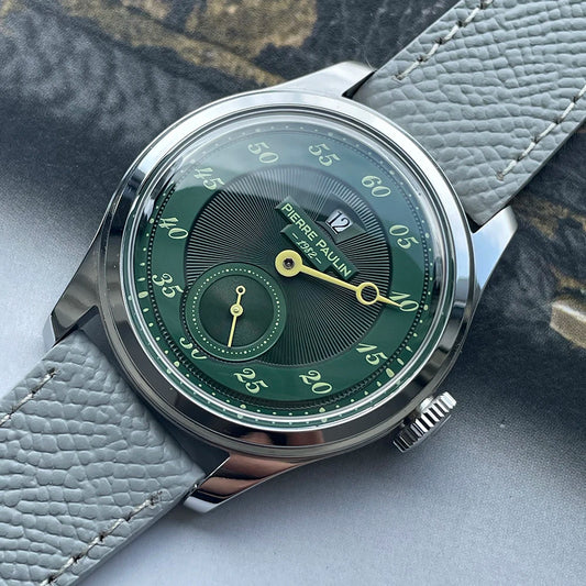Luckacco Spot goods NEW Pierre Paulin Jumping Hour Men Watch Salmon Dial Automatic St17 Mechanical Watch Vintage Date Window 38mm