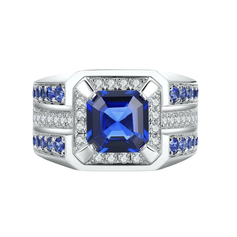 luckacco hot selling silver plated alloy mosaic blue square zircon rings for men jewelry birthday party ring  size 7-13