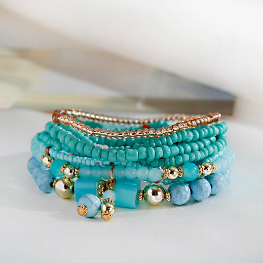 Luckacco Bohemian Red Charm Beads Multilayer Bracelets & Bangles for Women Handmade Turquoises Beads Bracelet Femme Boho Jewelry