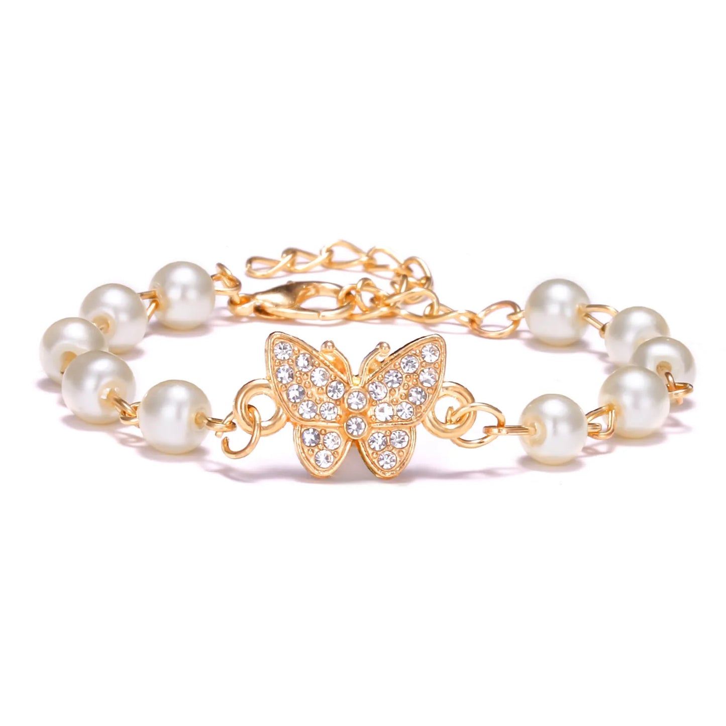 luckacco hot rhinestone pearl bracelet for women girls cross butterfly starfish love wing adjustable fashion bracelet friendship jewelry