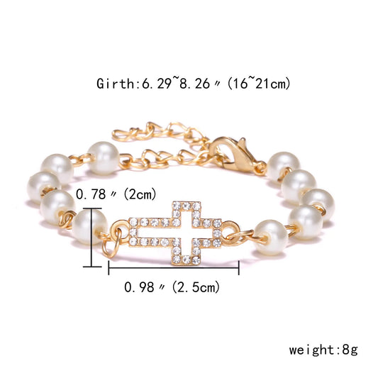 Luckacco Hot Rhinestone Pearl Bracelet For Women Girls Cross Butterfly Starfish Love Wing Adjustable Fashion Bracelet Friendship Jewelry