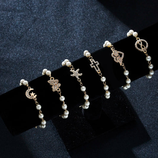 Luckacco Hot Rhinestone Pearl Bracelet For Women Girls Cross Butterfly Starfish Love Wing Adjustable Fashion Bracelet Friendship Jewelry