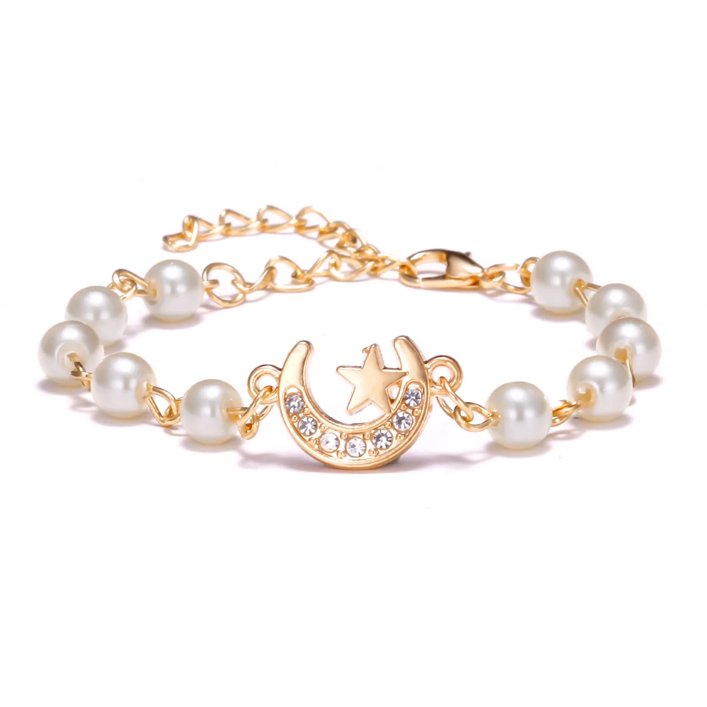 luckacco hot rhinestone pearl bracelet for women girls cross butterfly starfish love wing adjustable fashion bracelet friendship jewelry