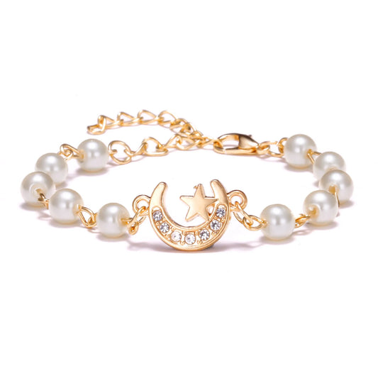 Luckacco Hot Rhinestone Pearl Bracelet For Women Girls Cross Butterfly Starfish Love Wing Adjustable Fashion Bracelet Friendship Jewelry