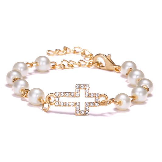 Luckacco Hot Rhinestone Pearl Bracelet For Women Girls Cross Butterfly Starfish Love Wing Adjustable Fashion Bracelet Friendship Jewelry