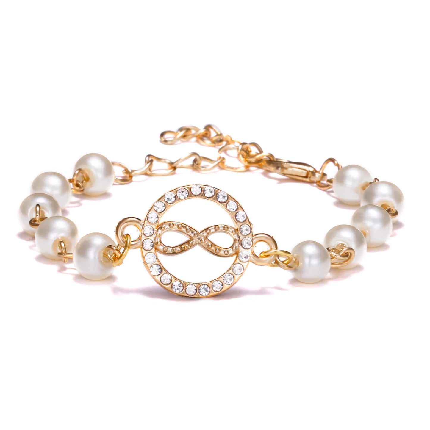 luckacco hot rhinestone pearl bracelet for women girls cross butterfly starfish love wing adjustable fashion bracelet friendship jewelry