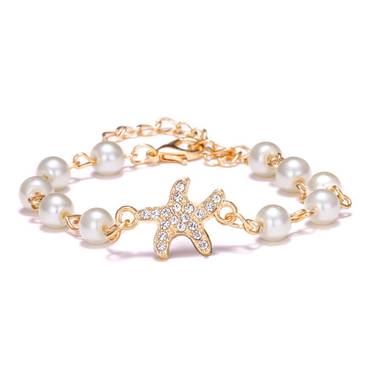 Luckacco Hot Rhinestone Pearl Bracelet For Women Girls Cross Butterfly Starfish Love Wing Adjustable Fashion Bracelet Friendship Jewelry