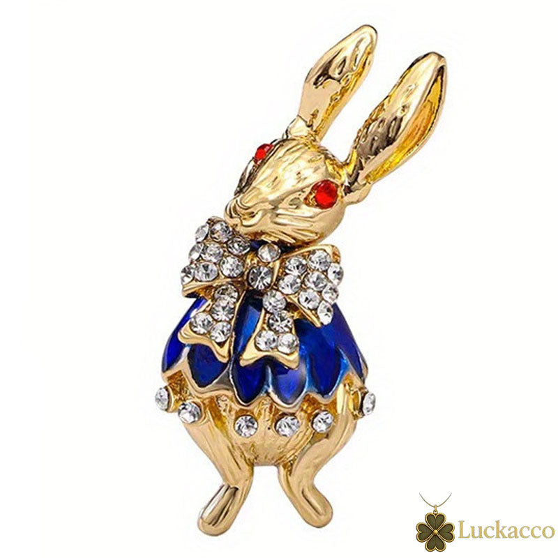luckacco 1pc vintage baroque brooch ladies men's rabbit enamel crystal pin cute drip oil badge party gift dress ornaments